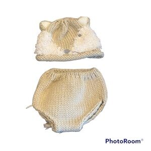 Newborn Fox Cream Photo Prop Baby Knit Textured Tail